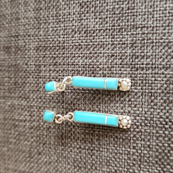 Gorgeous Native American Zuni Inlay Turquoise Dangle Earrings - Picture 5 of 9